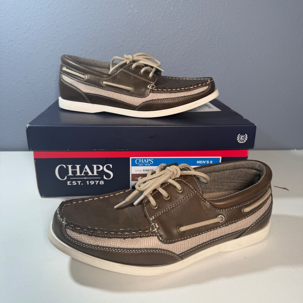 Chaps Boat Shoes Mens Size 9 Brown Excellent Kanas Loafers 1967012 Casual Mesh